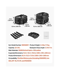 Sugift 22-34 L Expandable Motorcycle Tail Bag Waterproof Rear Seat Luggage with Rain Cover Straps Pocket