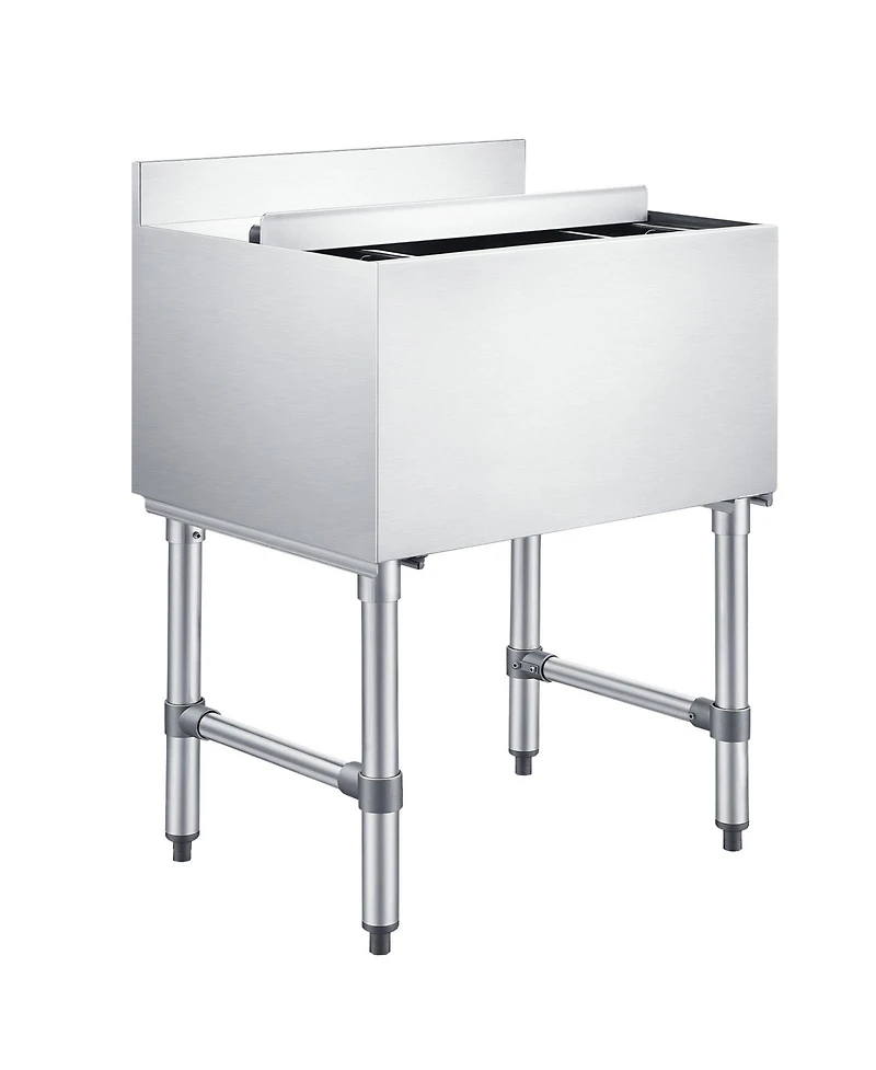 Sugift Commercial 65.1 Qt Ice Bin 24 x 19 x 33 inches Stainless Steel Cooler Cart with Sliding Lid