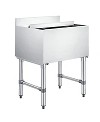 Sugift Commercial 65.1 Qt Ice Bin 24 x 19 x 33 inches Stainless Steel Cooler Cart with Sliding Lid