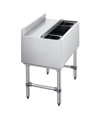 Sugift Commercial 65.1 Qt Ice Bin 24 x 19 x 33 inches Stainless Steel Cooler Cart with Sliding Lid