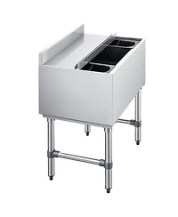 Sugift Commercial 65.1 Qt Ice Bin 24 x 19 x 33 inches Stainless Steel Cooler Cart with Sliding Lid