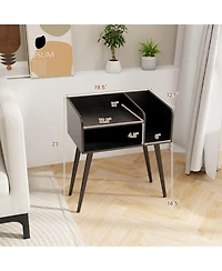 Gouun Mid Century Modern Nightstand with Two-Tier Open Shelves and Side Shelf