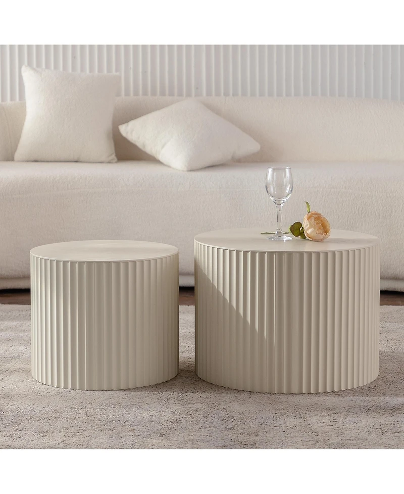 Flynama 2-Piece Nesting Drum Coffee Table with Wave Stripes