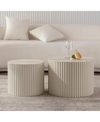 Flynama 2-Piece Nesting Drum Coffee Table with Wave Stripes