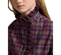 Polo Ralph Lauren Girls' 7-16 Plaid Ruffled Cotton Poplin Top