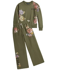 Polo Ralph Lauren Girls' 7-16 Floral Wide-Leg Fleece Sweatpants