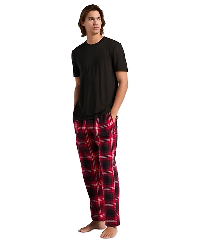 Perry Ellis Portfolio Men's Deluxe Touch Crewneck T-Shirt and Flannel Plaid Pants, 2-Piece Set