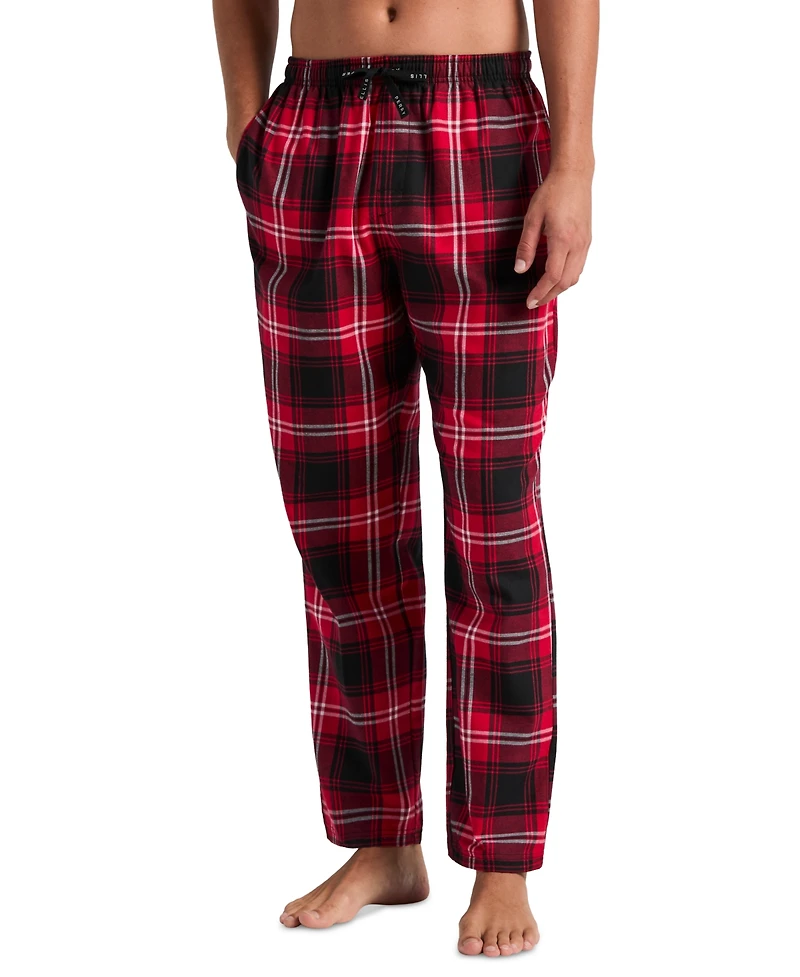 Perry Ellis Portfolio Men's Deluxe Touch Crewneck T-Shirt and Flannel Plaid Pants, 2-Piece Set