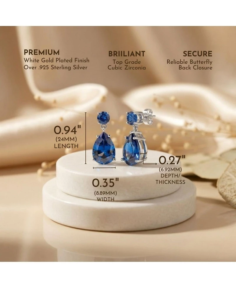 Sterling Silver Oval Shaped Cubic Zirconia Accent Drop Earrings