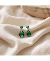 Sterling Silver Oval Shaped Cubic Zirconia Accent Drop Earrings