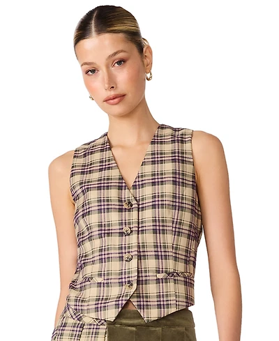 Steve Madden Women's Barret V-Neck Plaid Tailored Vest