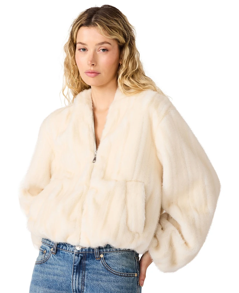 Steve Madden Women's Carmilla Hooded Faux-Fur Cropped Jacket