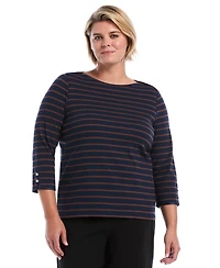 Rafaella Plus Striped Boat Neck 3/4-Sleeve T-Shirt