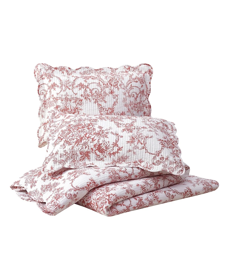 Modern Heirloom Garden Toile Reversible 3-Piece Quilt Set, Full/Queen