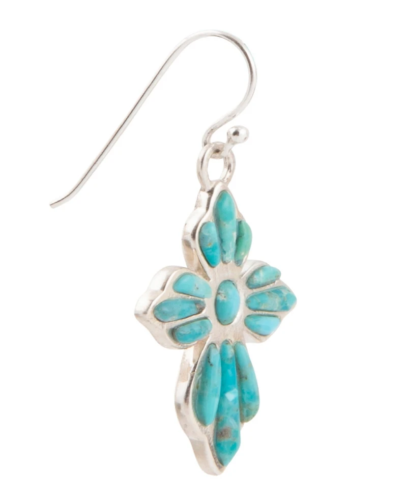 Barse Blue Turquoise Cross Silver Drop Earrings