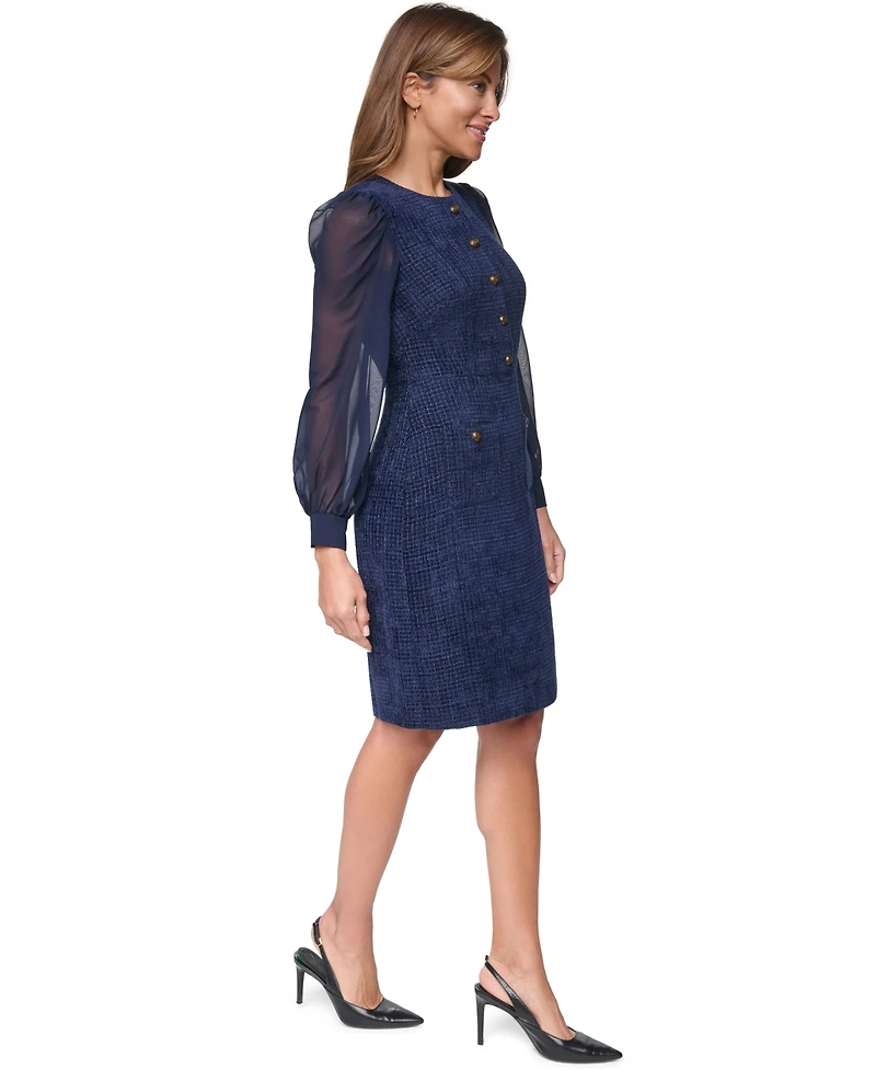 Eliza J Petite Jewel Neck Long-Sleeve Fitted Dress