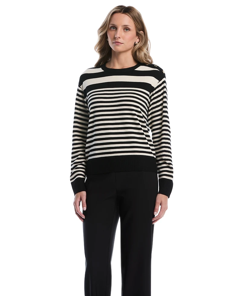 Rafaella Petites Striped Crewneck Long-Sleeve Sweater