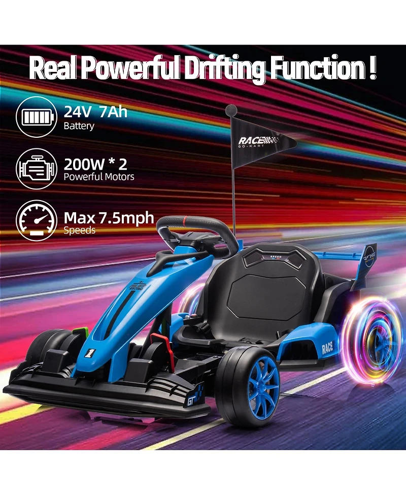 homfan High-Speed 24V Drift Go Kart, Adjustable Seat, Dual Motors, Up to 8.5MPH, Eva Silent Wheels, Max 135lbs