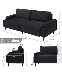 homfan 80.7'' Modern Fabric Recliner Sofa with Storage Bag and Cup Holders, Loveseat for Small Space, Dorm, Office, Bedroom, Apartment
