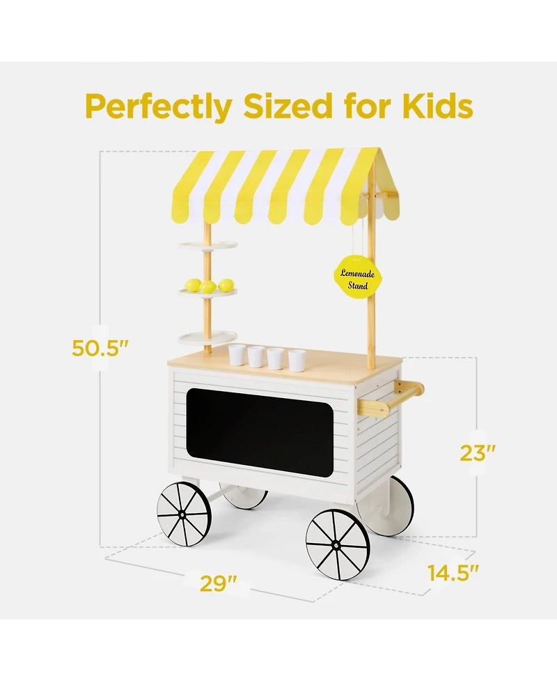 Best Choice Products Kids Lemonade Stand Canopy Chalkboard Wheels 8-Piece Play Kitchen, Ages 3+