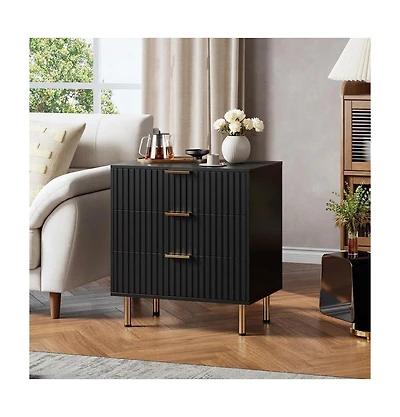 homfan Modern Fluted 3 Drawer Dresser, Wide Chest of Drawers with Deep Storage, Wooden Bedroom Organizer, Bedside Table Side for Living Room