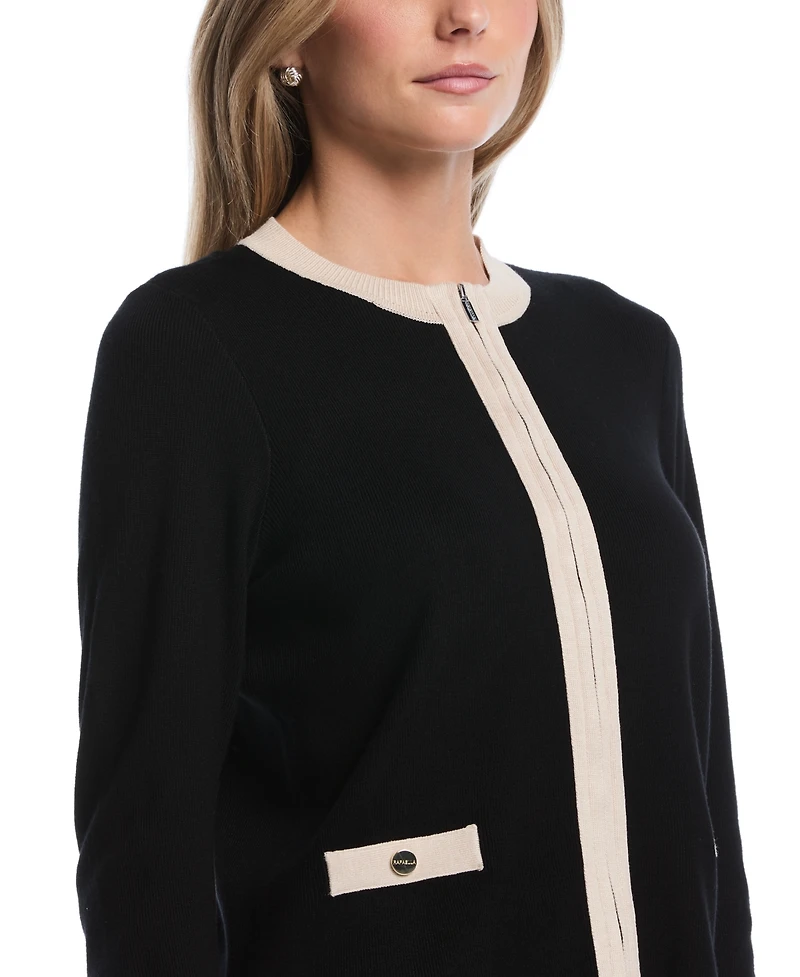 Rafaella Petite Colorblock Zip-Up Crewneck Cardigan