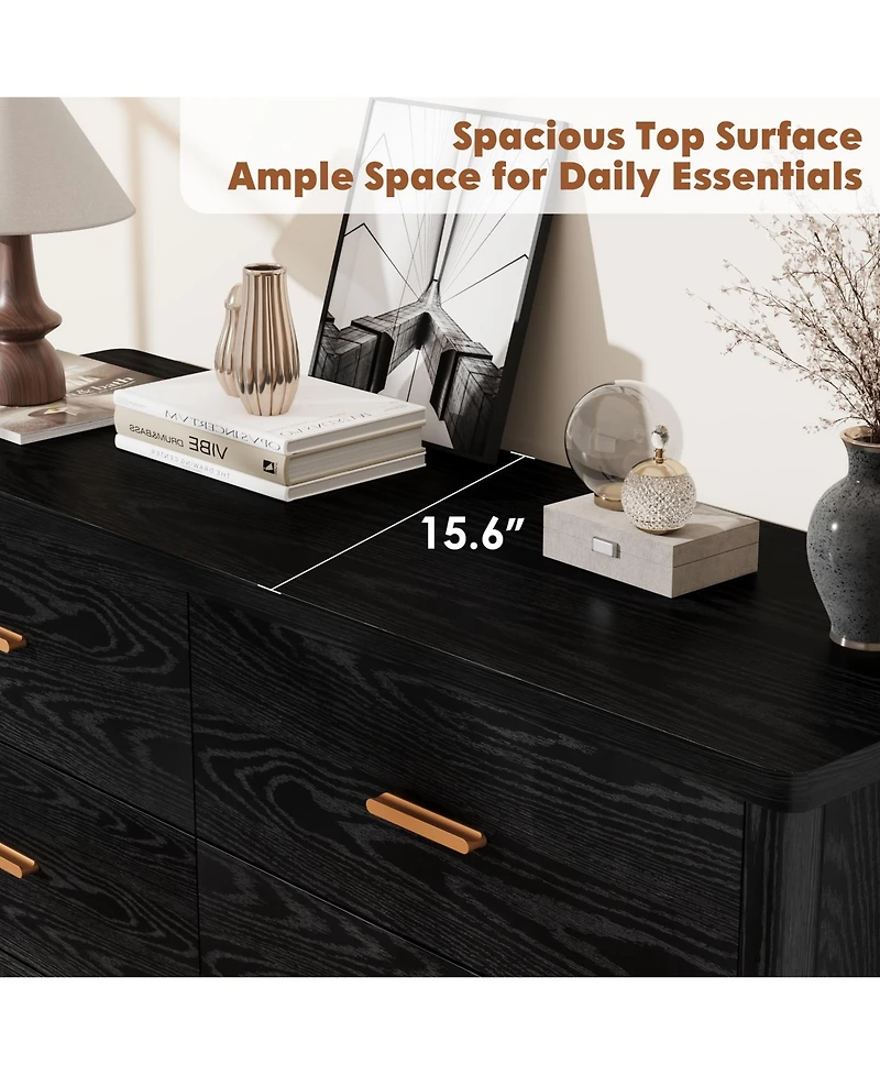 homfan 6 Drawer Dresser, 47.24" Wide Farmhouse Chest with Cylindrical Legs, Metal Handles and Anti-Tip, Freestanding Storage Organizer for Living Room