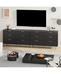homfan 6 Drawer Fluted Dresser Furniture, Wooden Chest of Drawers with Metal Handle, Modern Wide for Living Room, Bedroom, or Hallway