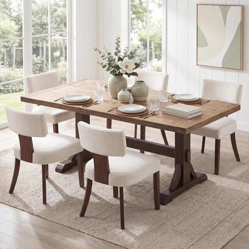 homfan Mid-Century Upholstered Dining Chair, Armless Seat with Padded Cushion and Rectangular Backrest for Spaces Home Interiors