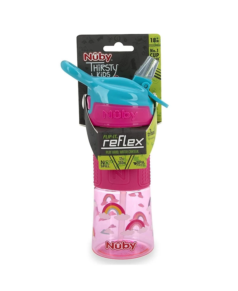 Nuby Thirsty Kids on The Go Water Bottle with Easy Grip Band, Pink, 12 oz