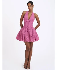 Miss Circle Women's Karla Magenta Lace Drop Waist Halter Mini Dress