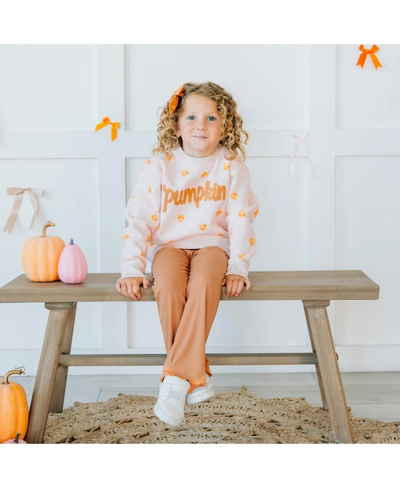 Sweet Wink Toddler Girls Pumpkin Stitch Patch Sweatshirt