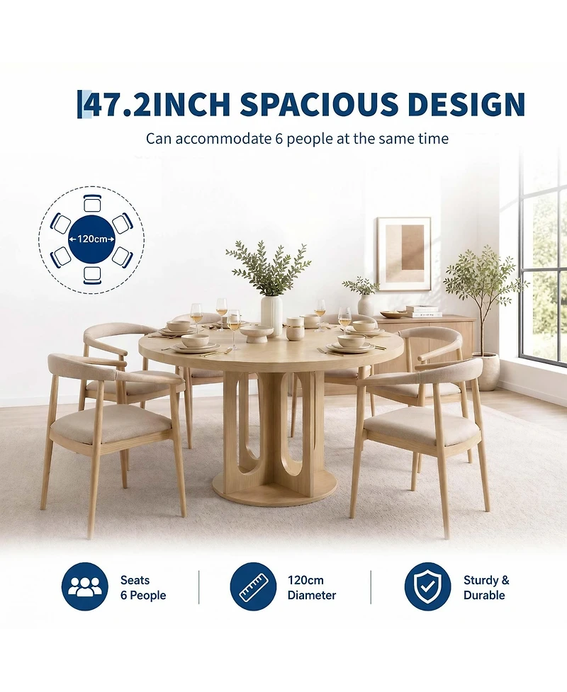 homfan 47 Inch Round Dining Table Seats 4-6, Circular Kitchen with Cross Pedestal Base, Idea for Room, and Living Room
