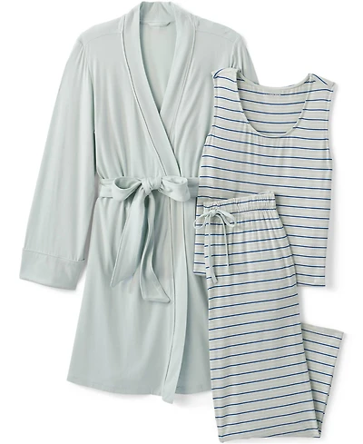 Lands' End Women's Cooling 3 Piece Pajama Set - Tank Crop and Robe