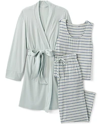 Lands' End Women's Cooling 3 Piece Pajama Set - Tank Crop and Robe