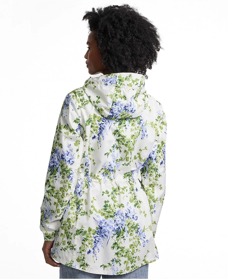Lands' End Women's Print Waterproof Hooded Packable Raincoat