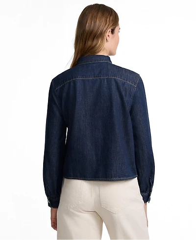 Lands' End Women's Denim Cropped Button Front Shirt
