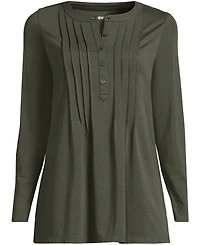 Lands' End Women's Long Sleeve Lightweight Jersey Pintuck Button Tunic Blouse