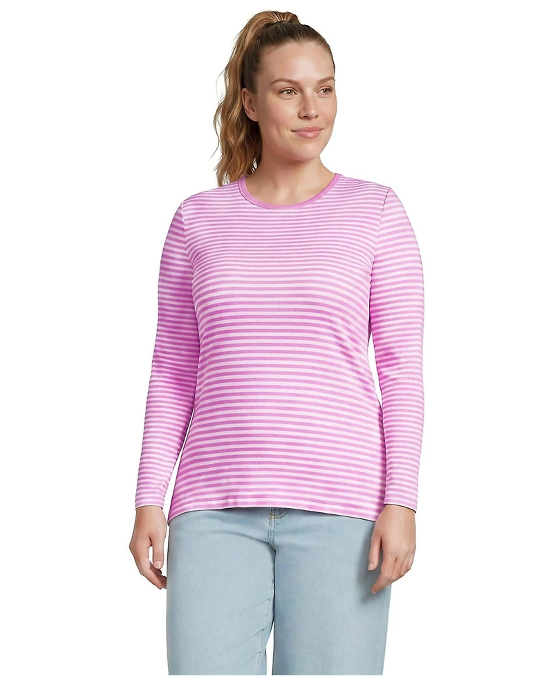 Lands' End Women's Plus Long Sleeve Micro Rib T-Shirt