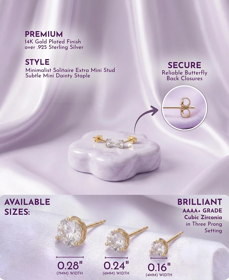 Sterling Silver Cubic Zirconia Solitaire Stud Earrings