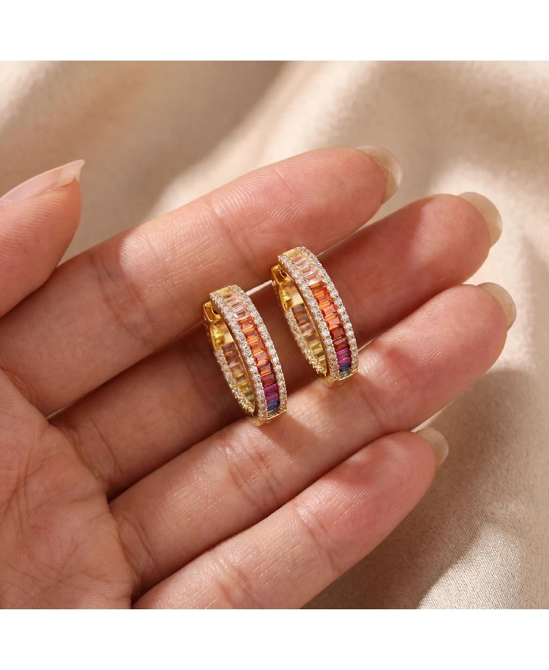 14K Gold Plated Multi Color Cubic Zirconia Hoop Earrings