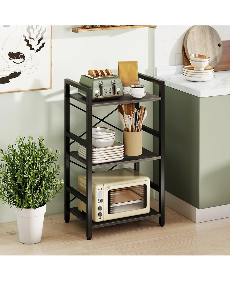 Costway 3-Tier Industrial Bookshelf, 16.5" Width Wooden Open Bookcase with Metal Frame
