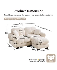 Boyel Living Chenille Cloud L-Shaped Loveseat Sofa Soft Padded Armrests Stylish Petal Design with Movable Ottoman