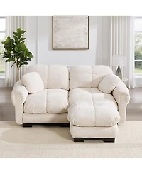 Boyel Living Chenille Cloud L-Shaped Loveseat Sofa Soft Padded Armrests Stylish Petal Design with Movable Ottoman