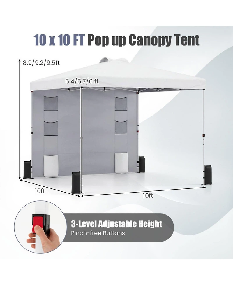 Sugift 10 x 10 Ft Pop Up Canopy Tent with Sidewall 6 Pockets Instant Setup Commercial Gazebo