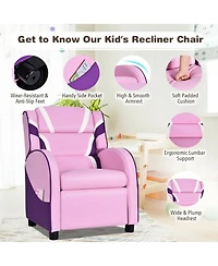 Gouun Kids Leather Recliner Chair with Adjustable Backrest and Side Pockets