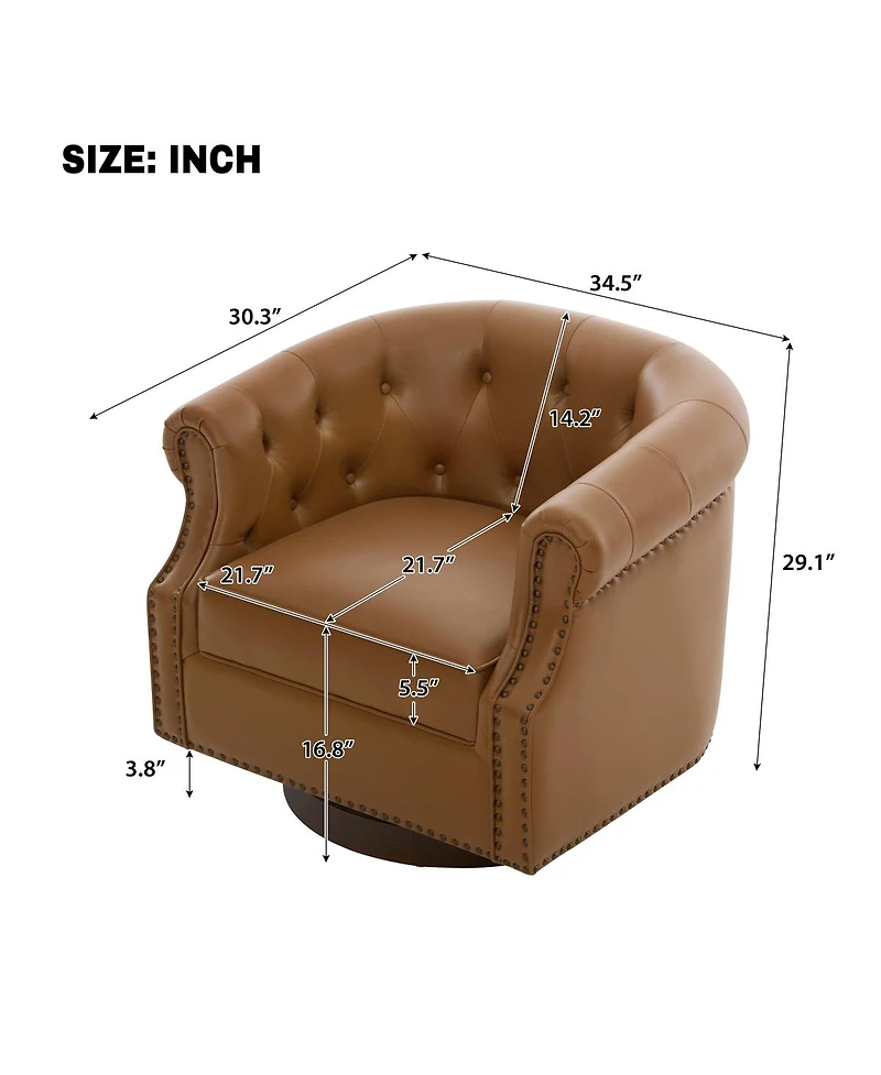 Streamdale Furniture 360 Swivel Pu Leather Accent Chair with Tufted Curved Back
