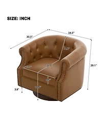 Streamdale Furniture 360 Swivel Pu Leather Accent Chair with Tufted Curved Back