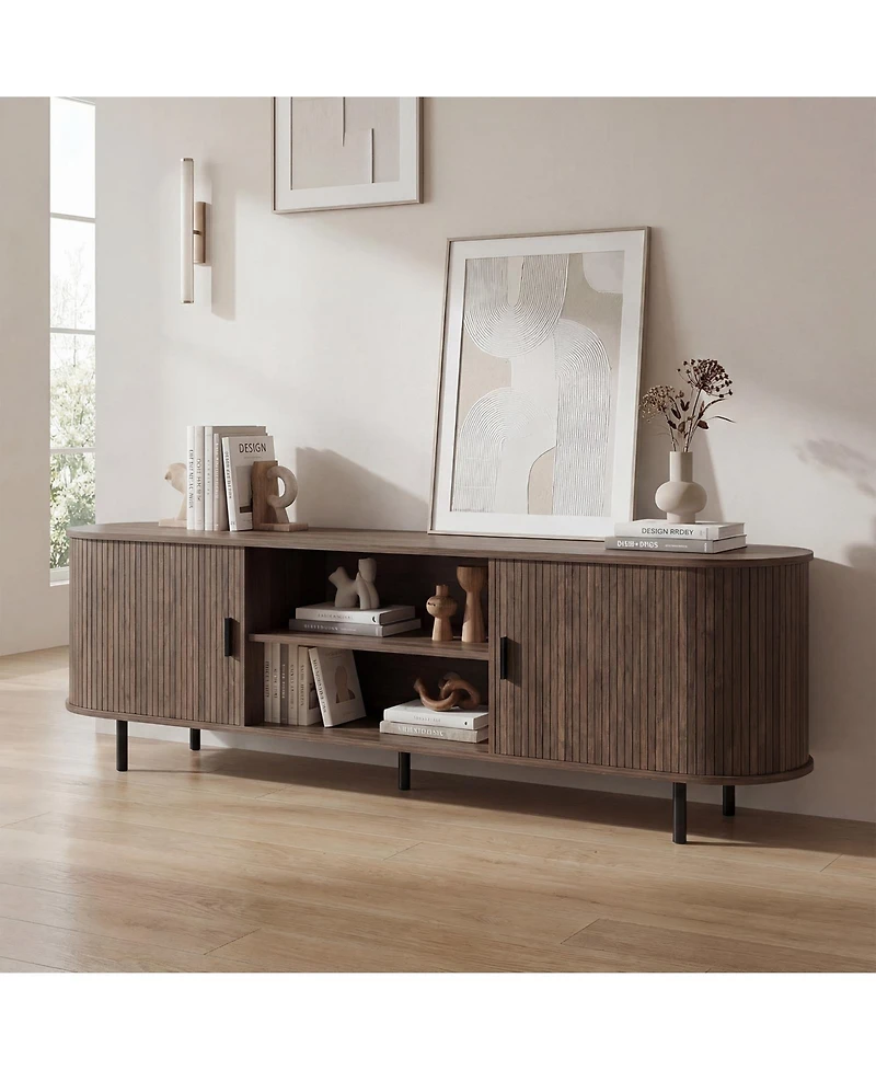 Costway Tv Stand for 80" TVs with Fluted Sliding Doors and Open Shelves Living Room