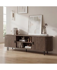 Costway Tv Stand for 80" TVs with Fluted Sliding Doors and Open Shelves Living Room